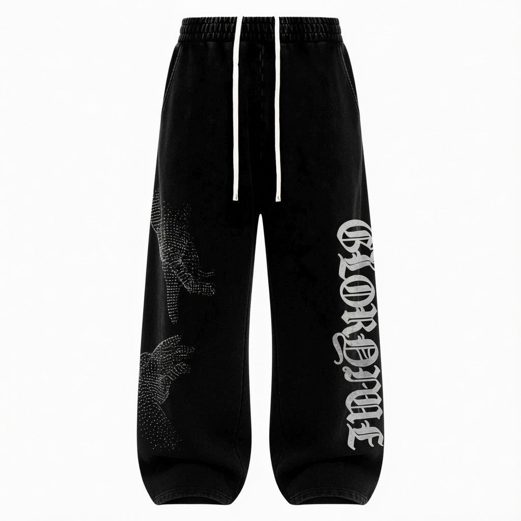 Touch Of God Baggy Rhinestone Sweatpants (Black)