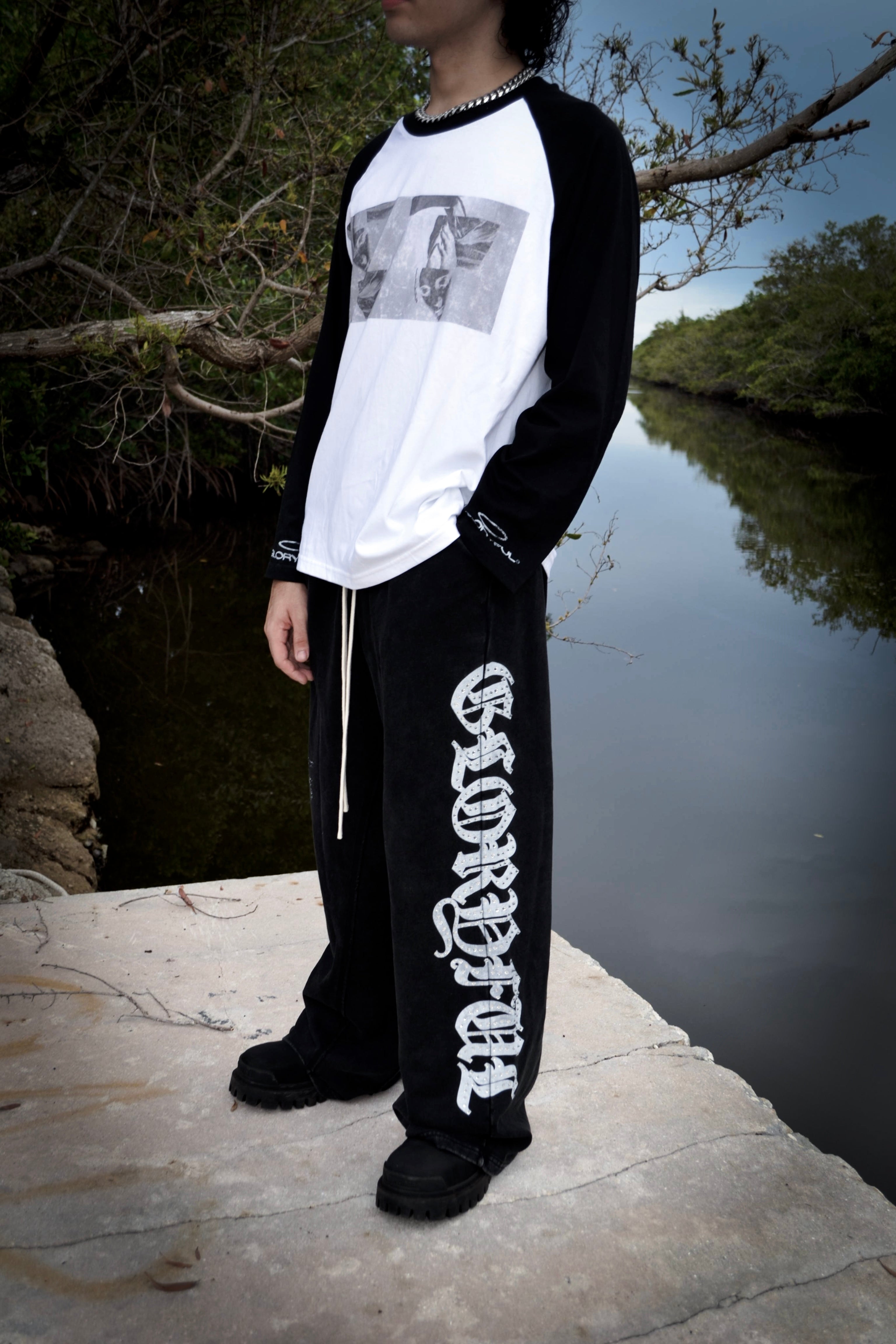 Touch Of God Baggy Rhinestone Sweatpants (Black)